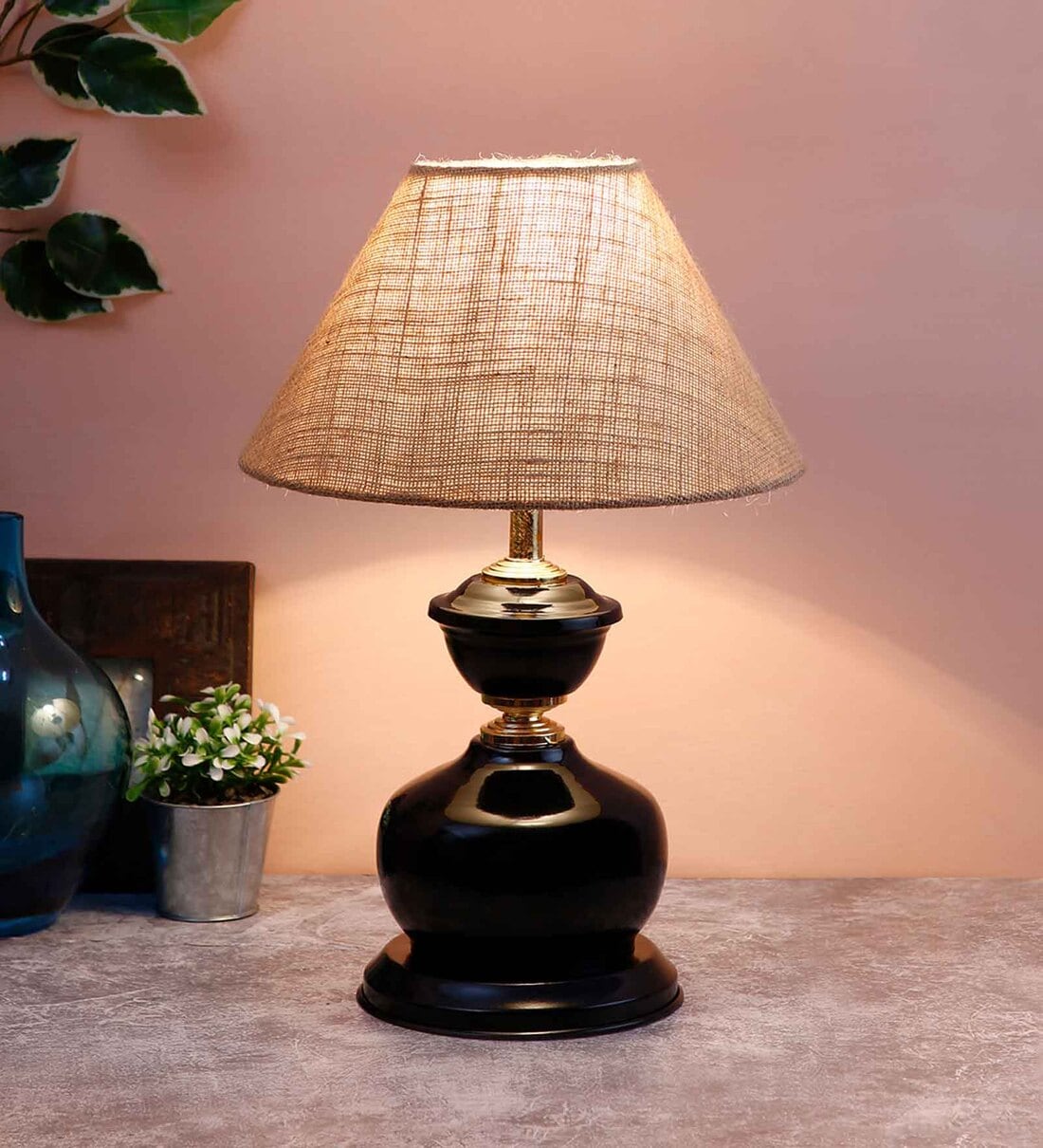 Buy Beige Jute table lamp with black base at 6% OFF by New Era | Pepperfry