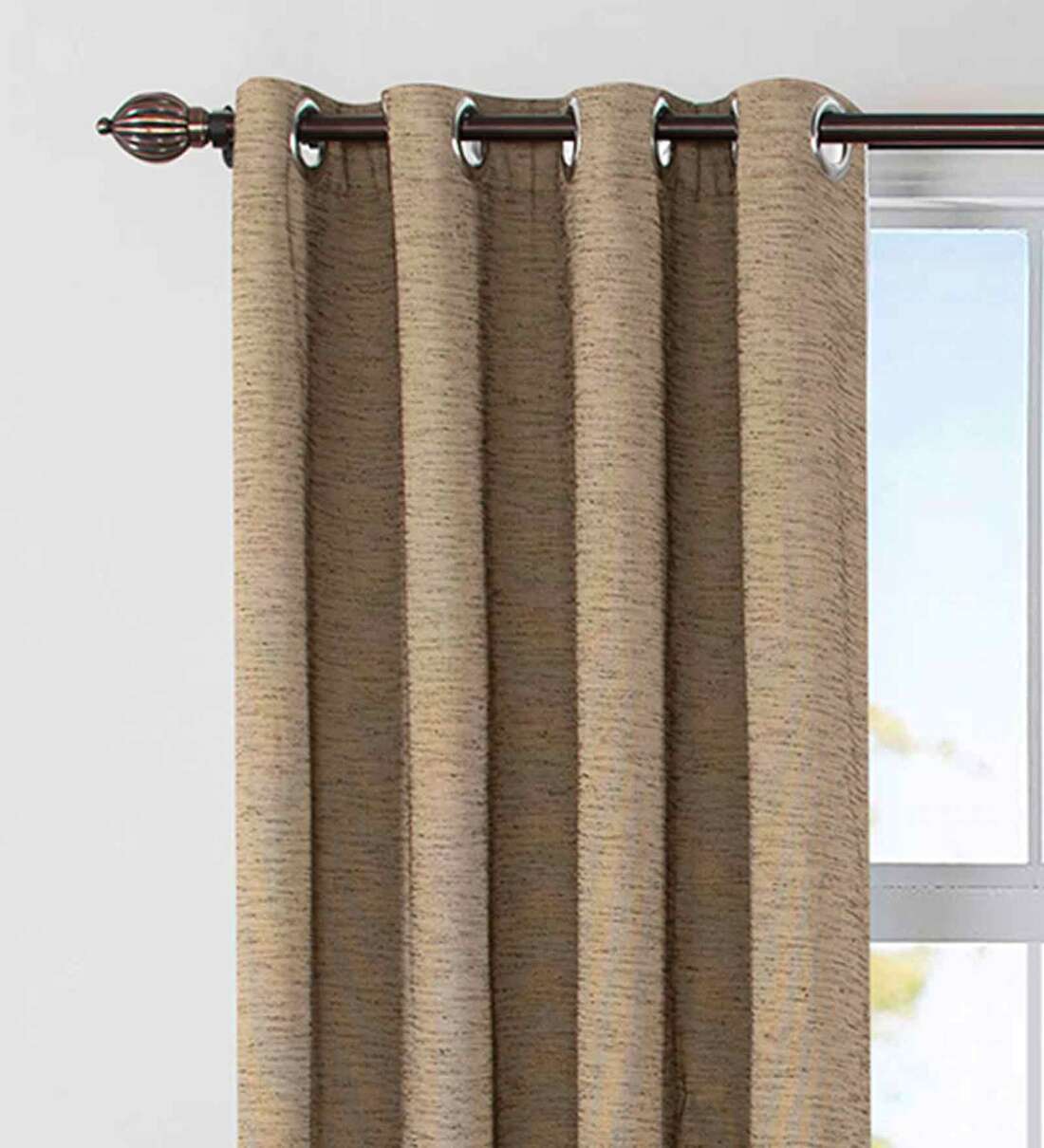 Buy Beige Polyester Solid 5 Ft Blackout Eyelet 2 Window Curtains By