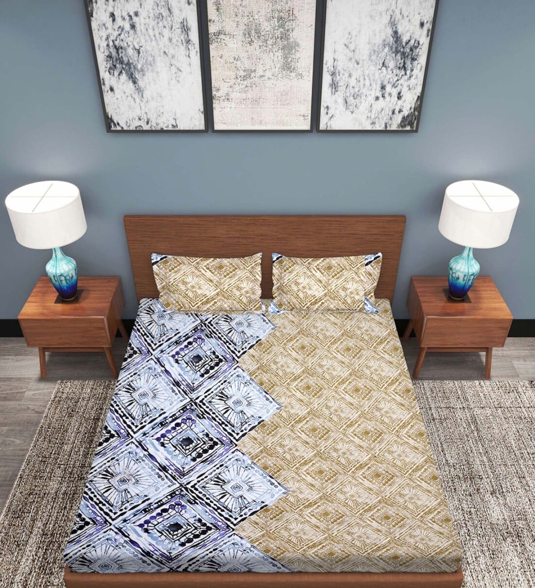 Buy Blue Traditional 210 TC Cotton 1 Bedsheet with 2 Pillow Covers By