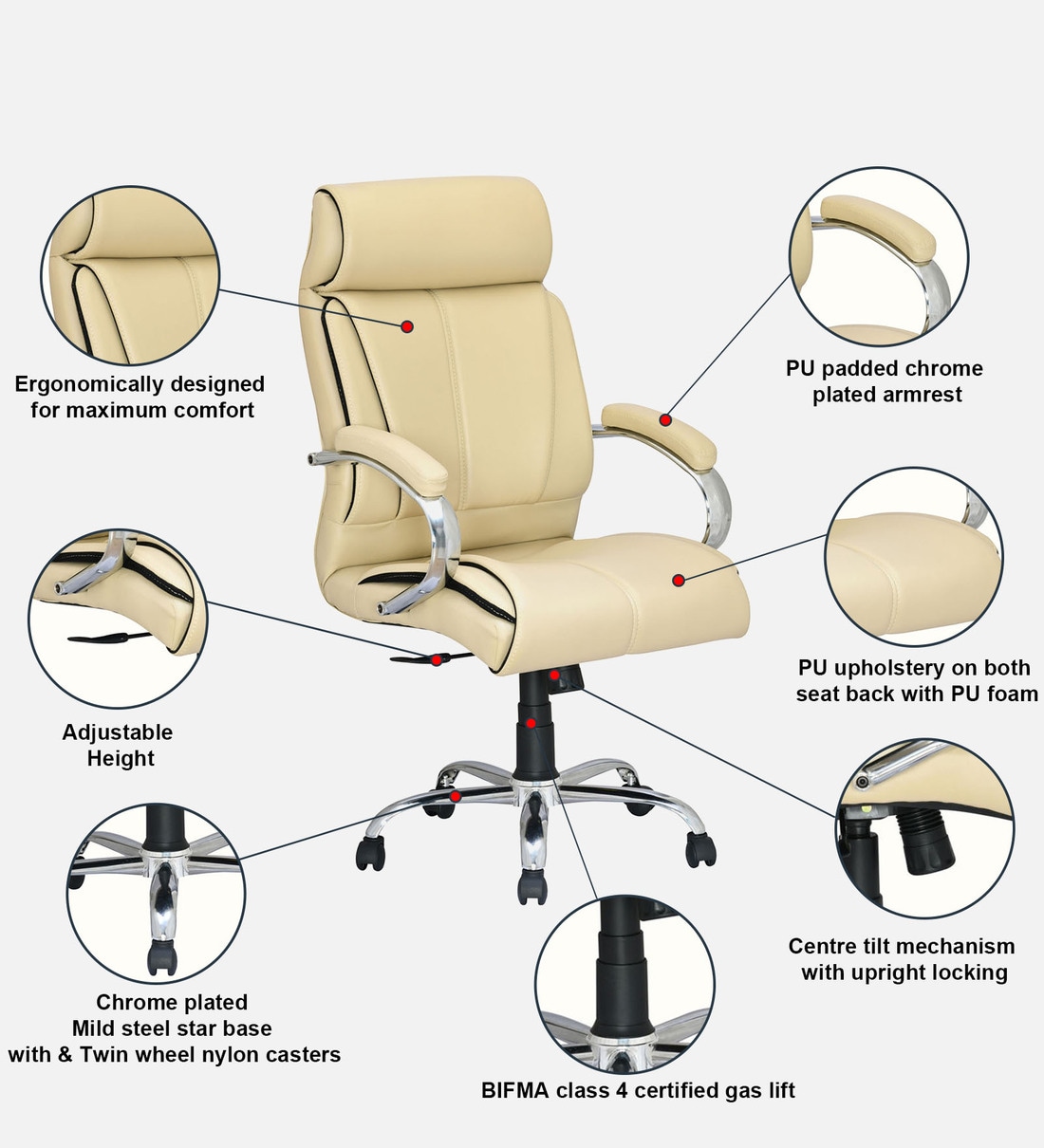 Belgrade High Back Leatherette Executive Chair in Beige Colour