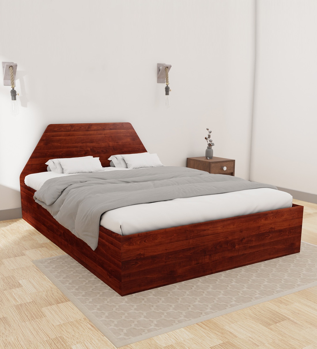Buy Belkis Queen Size Bed In Walnut Finish With Box Storage at 45 OFF