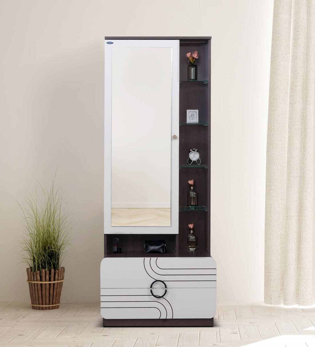 white christmas dresses Compact Cream Dressing Table with LED Mirror & Side Cabinet main image 1