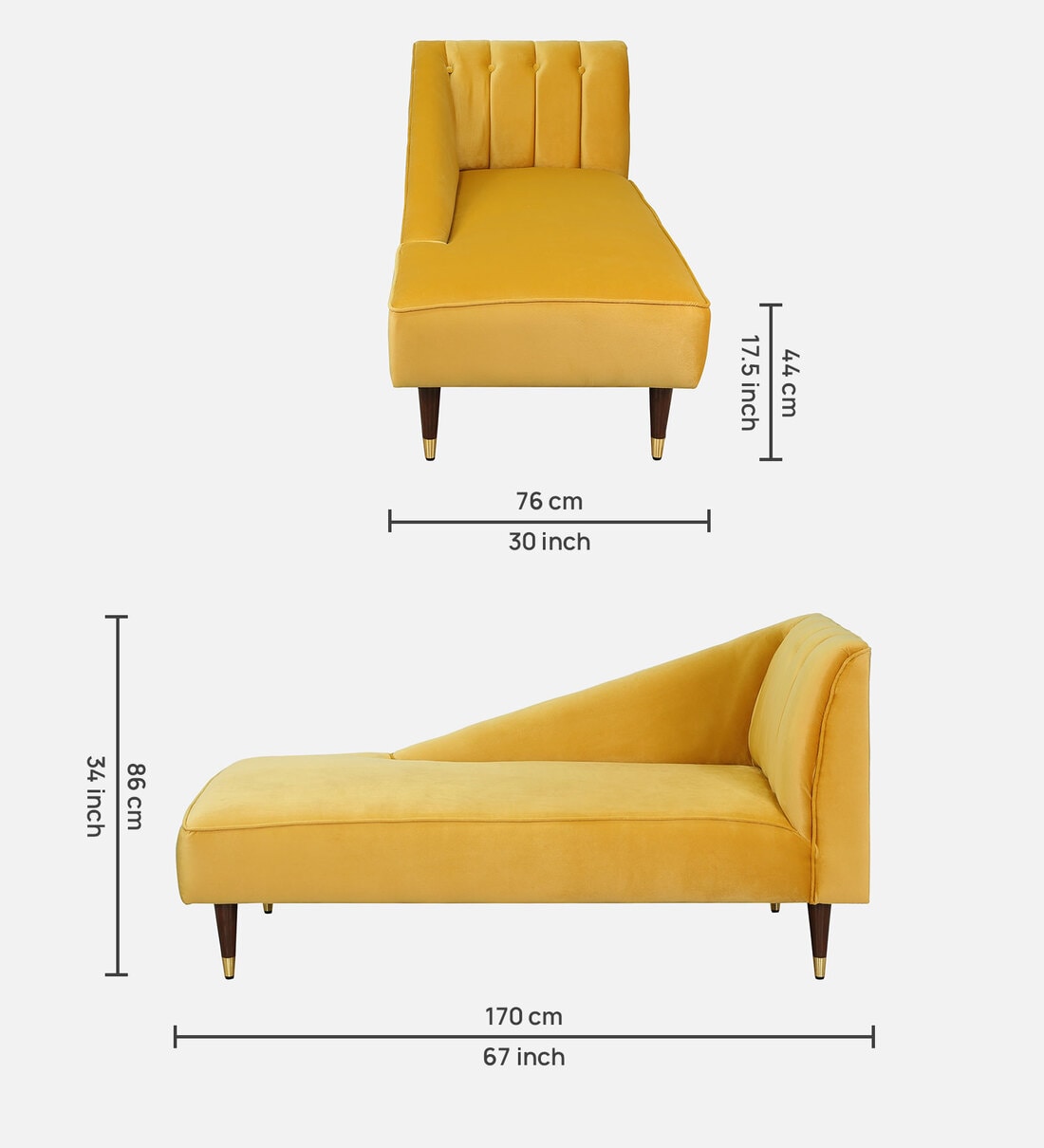 Buy Benitez Velvet Chaise Lounger in Mustard Yellow Colour by CasaCraft