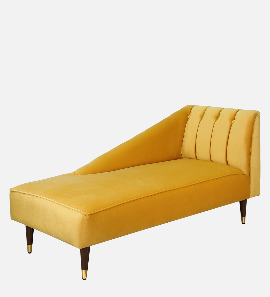 Buy Benitez Velvet Chaise Lounger in Mustard Yellow Colour by CasaCraft