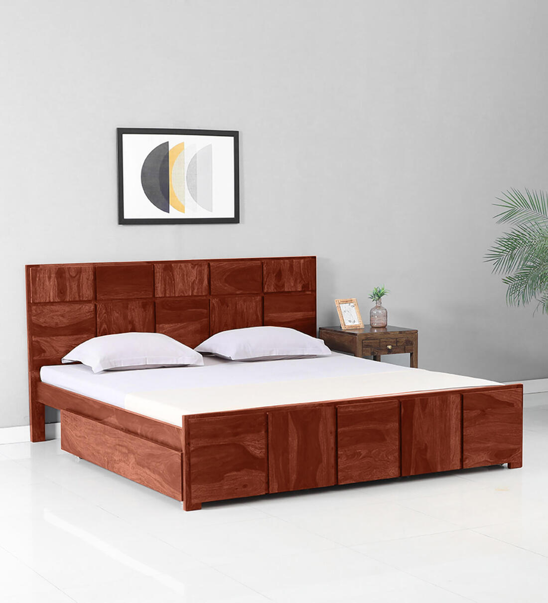 Buy Bergen Sheesham Wood King Size Bed In Honey Oak Finish With Drawer