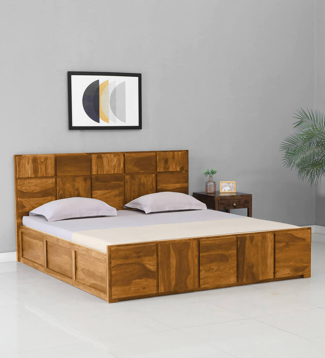 Buy Bergen Sheesham Wood King Size Bed In Rustic Teak Finish With Box