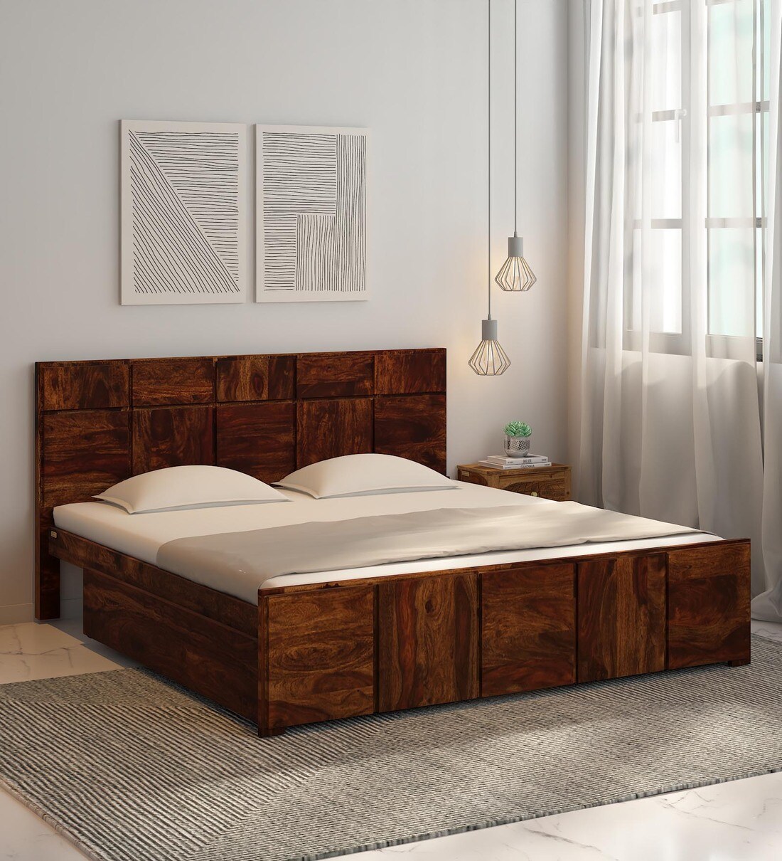 Buy Bergen Sheesham Wood King Size Bed In Provincial Teak Finish With