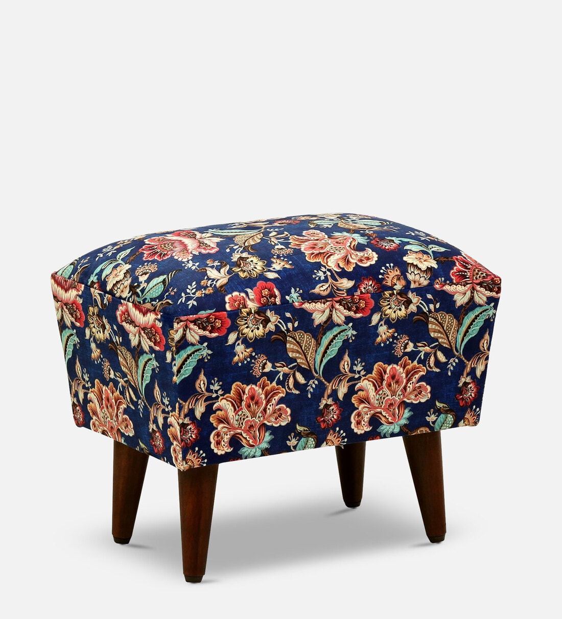 Buy Berry Solid Wood Seating Stool In Floral Print on Blue Colour ...