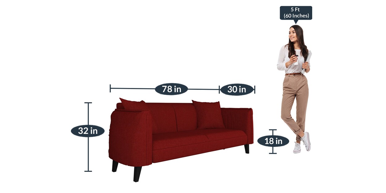 Buy Bexley Fabric 3 Seater Sofa in Red Colour by Varanda Woods Online