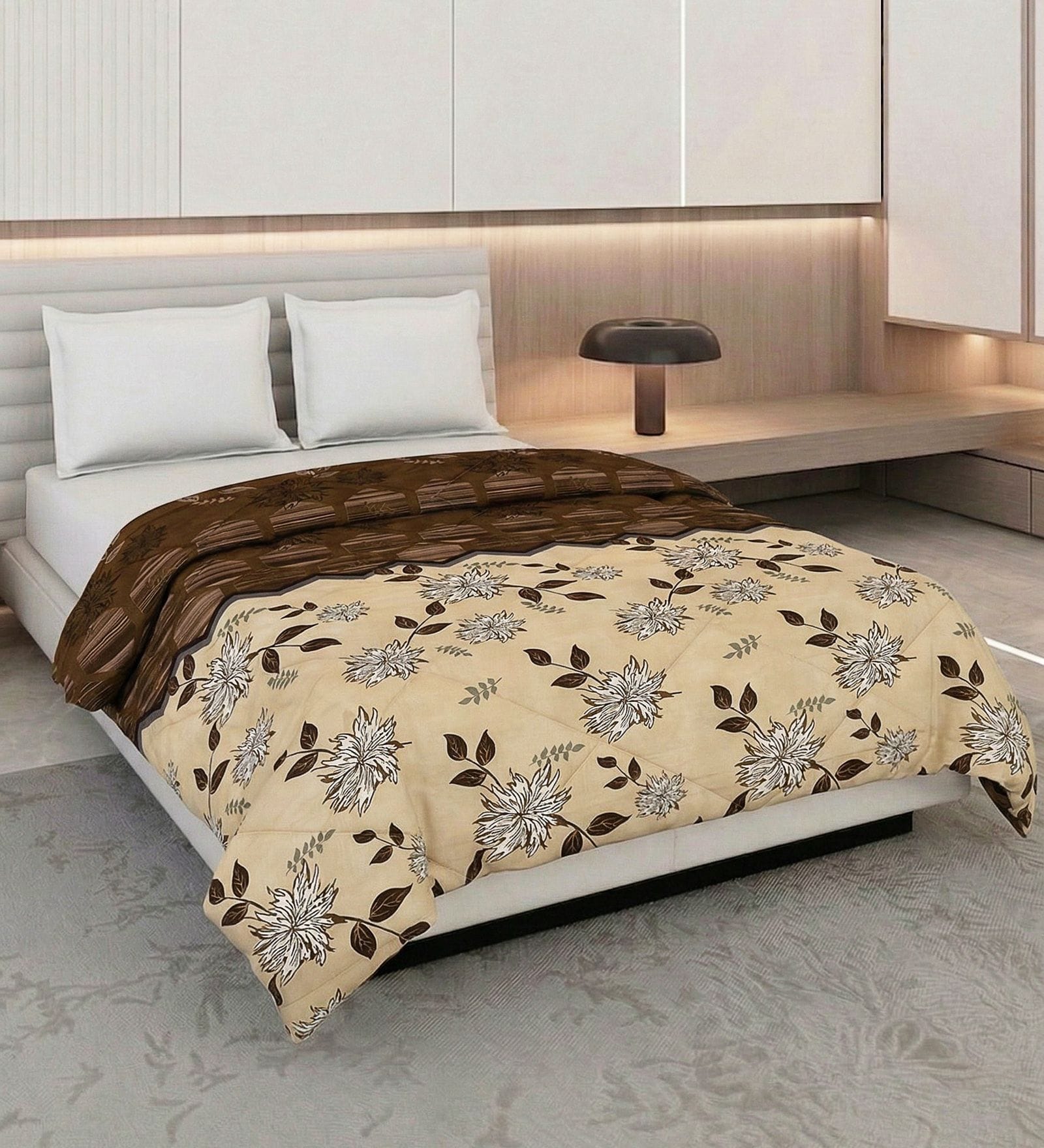 Beage and Brown Polyester Solid 105 GSM Double Bed Comforter