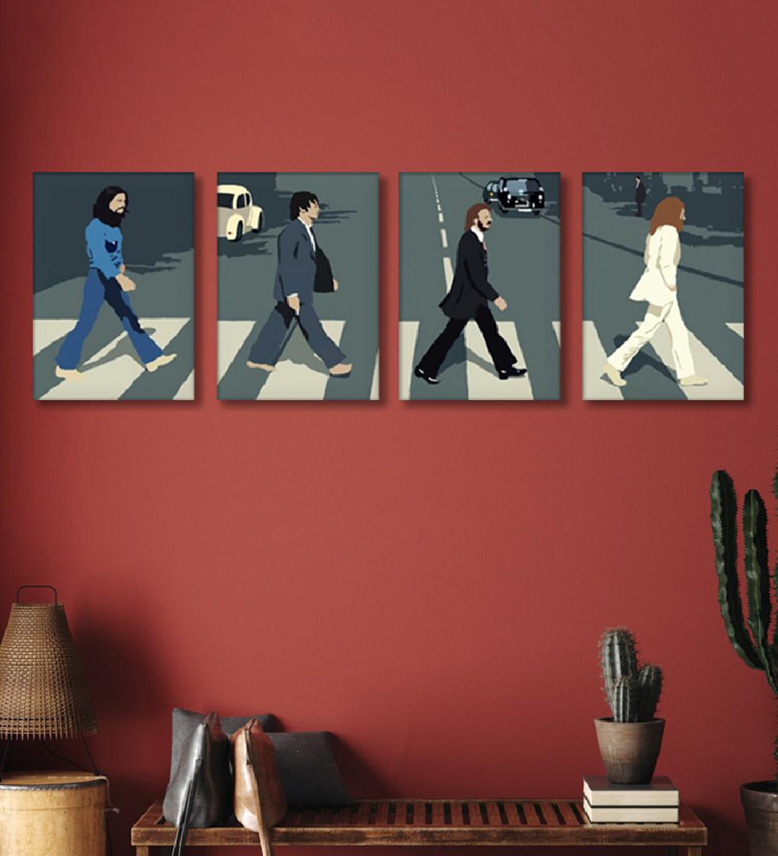 Beatles Sidewalk Multicolor Canvas Unframed People & Places Art Panel Set of 4