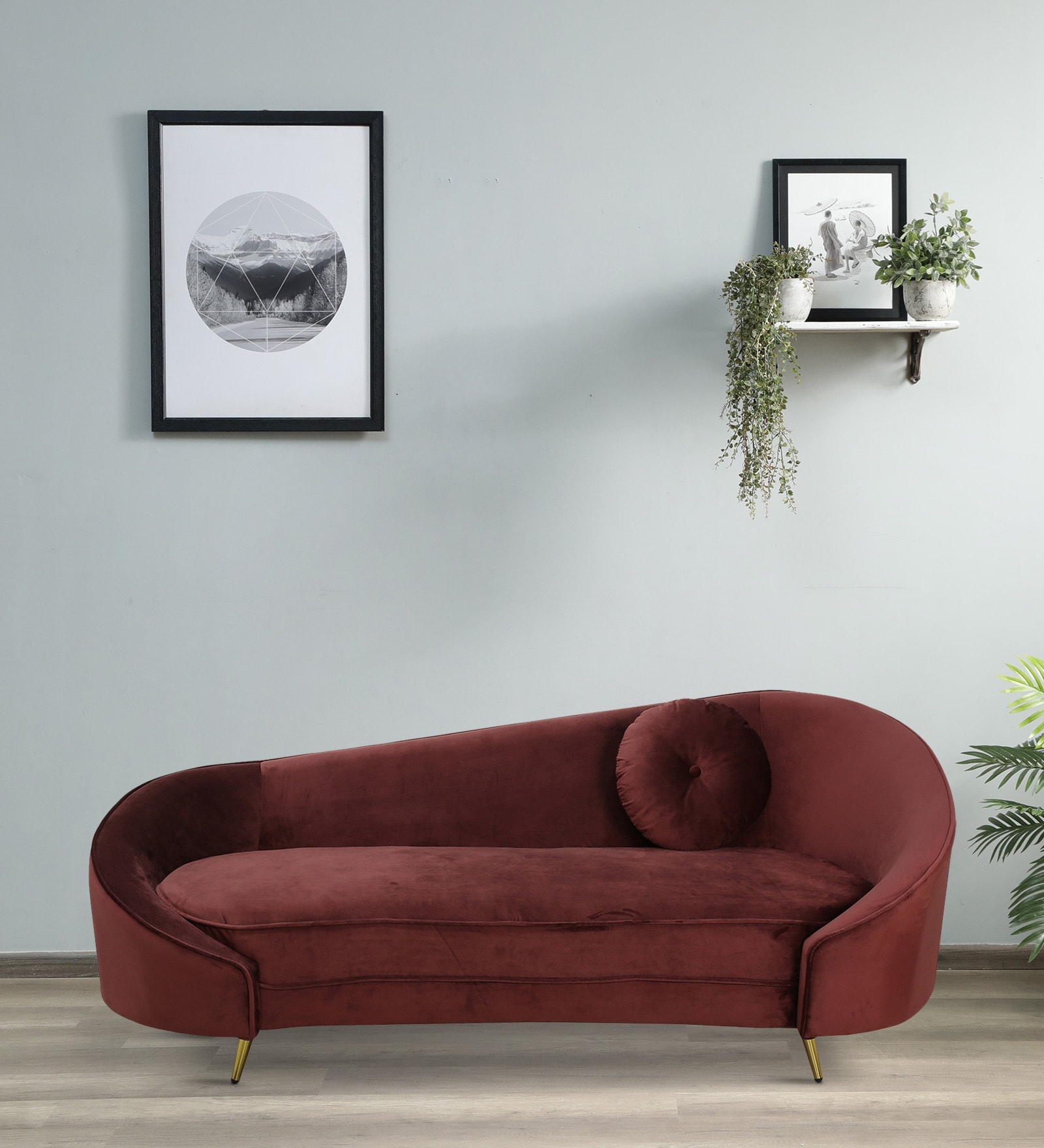 Beato Velvet Chaise Lounger in Wine Red Colour