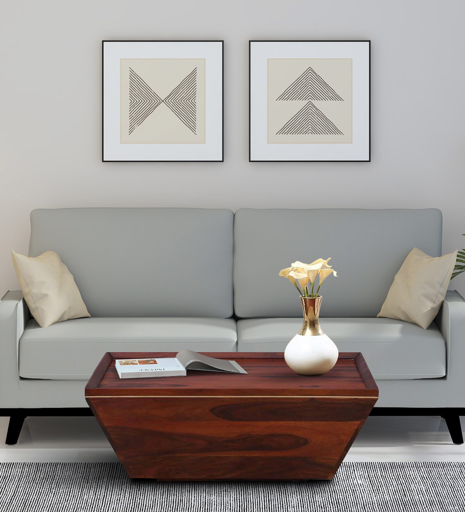 Belgrade Sheesham Wood Coffee Table Inlay In Honey Oak Finish With Brass Inlay
