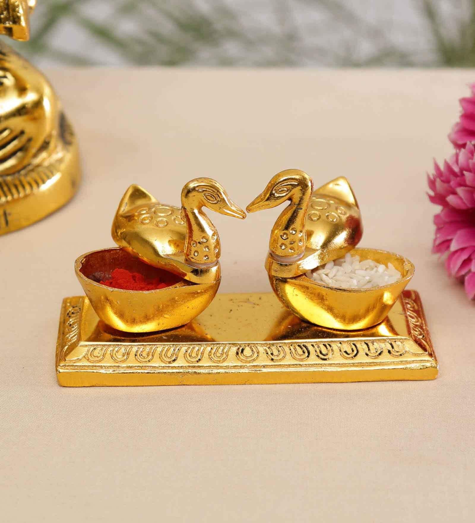 Beautifu Swan Metal Haldi Kumkum Box (Gold)