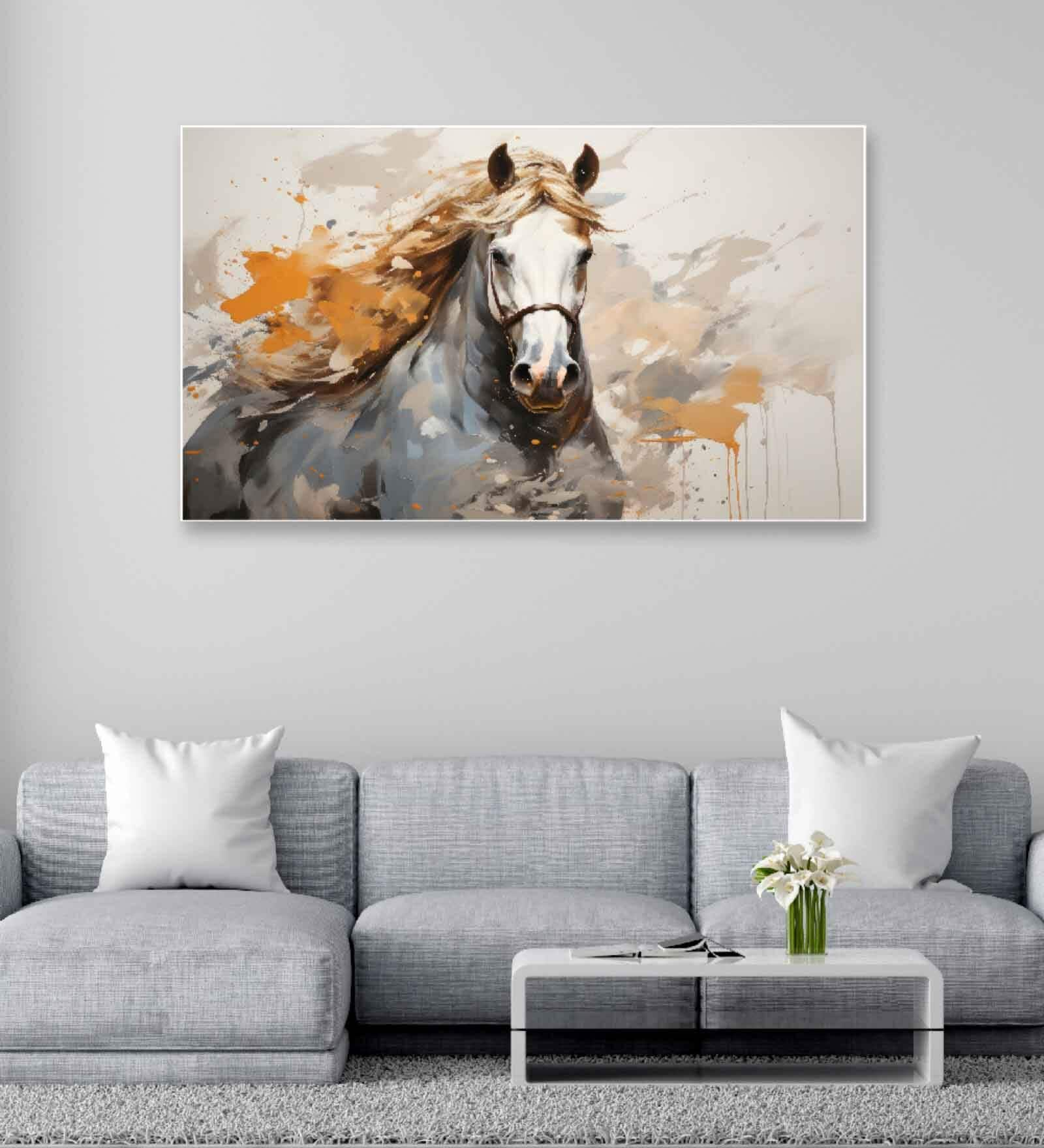 Buy Beautiful Abstract Horse White & Brown Canvas Art Print at 14% OFF ...