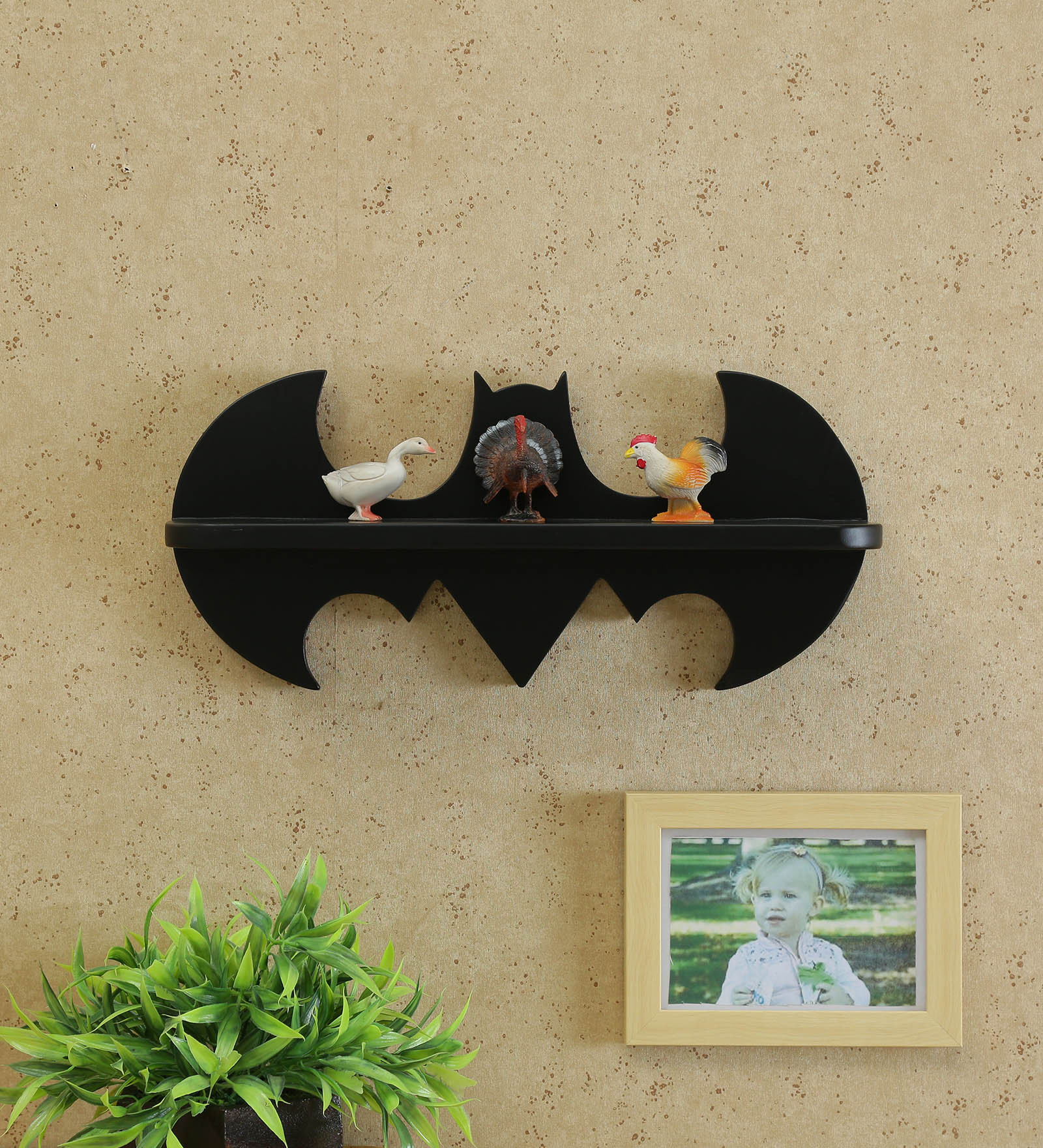 Engineered Wood Bat Design Wall Shelf