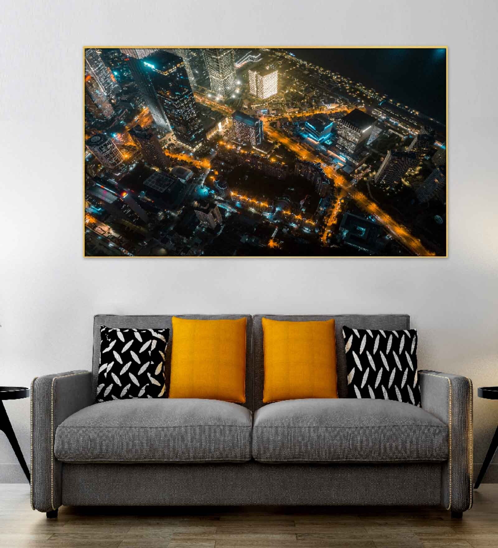 Beautiful City View of Night Multicolour Canvas Art Print