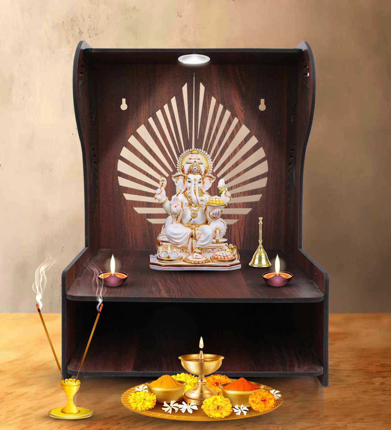 Beautiful Classic Wall-Mounted Pooja Mandir for Home Decor