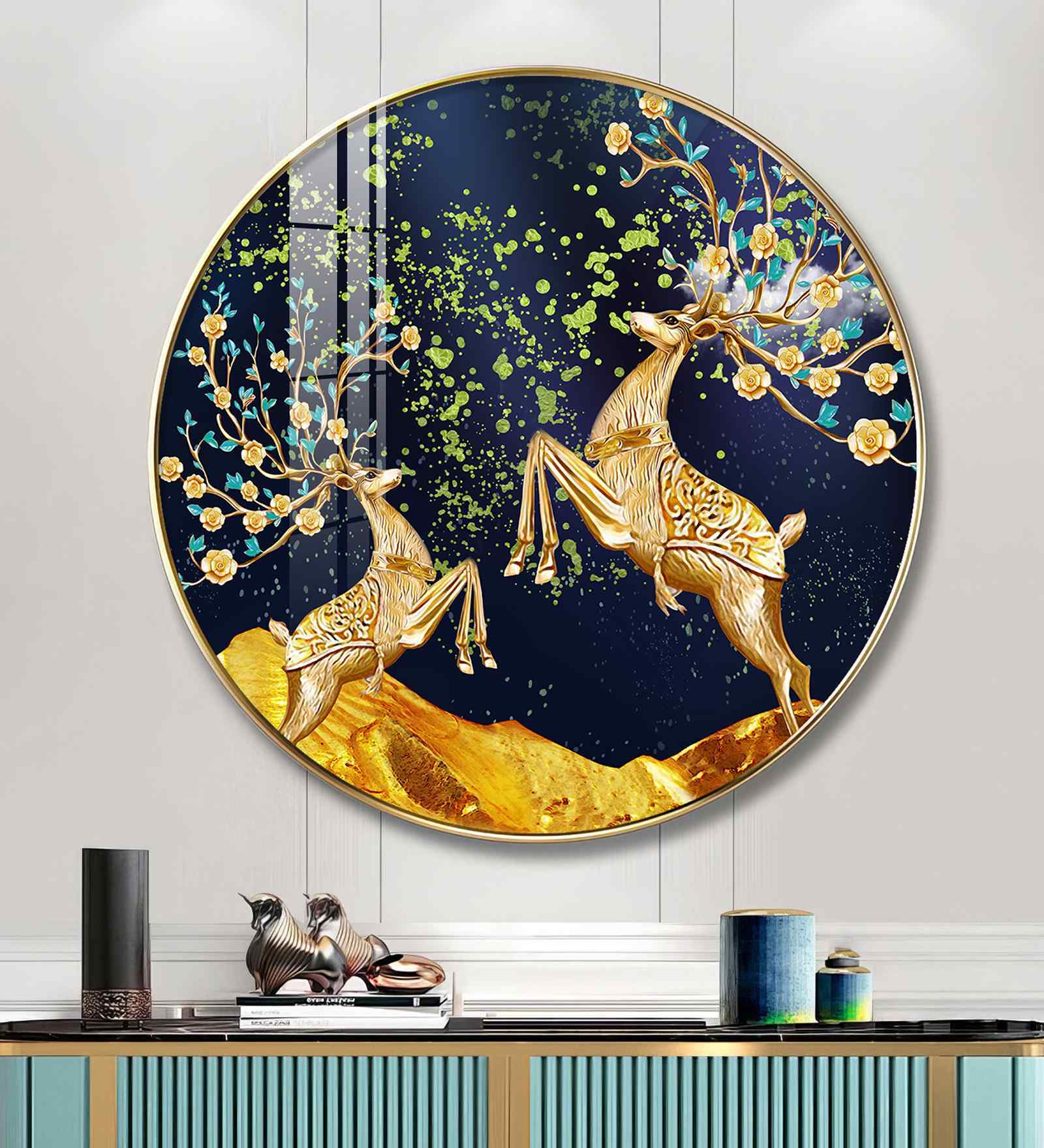 Beautiful Couple Deer Acrylic Round Wall Art