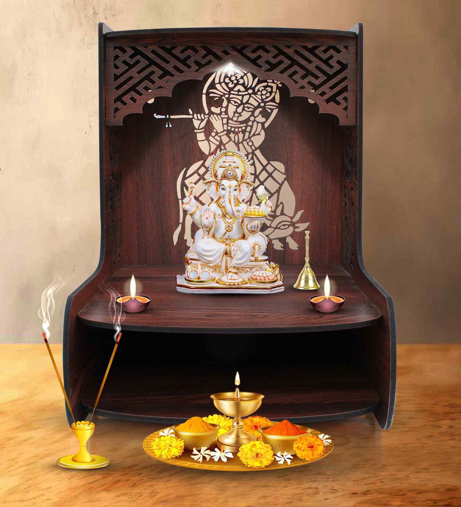 Beautiful Elegant Wooden Pooja Mandir for Home