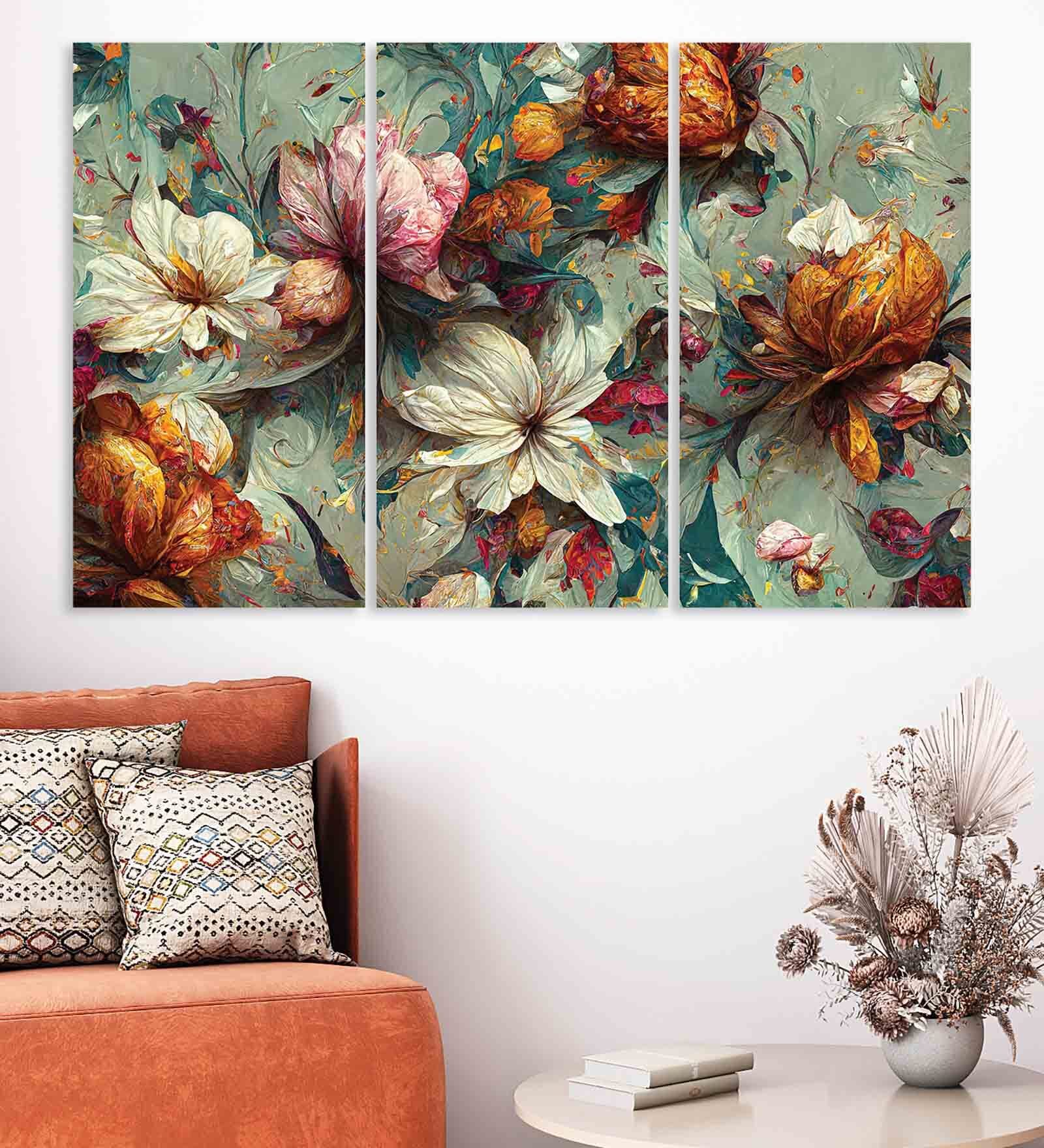 Buy Beautiful Flowers Multicolour Canvas (Set of 3) Art Panels at 12% ...