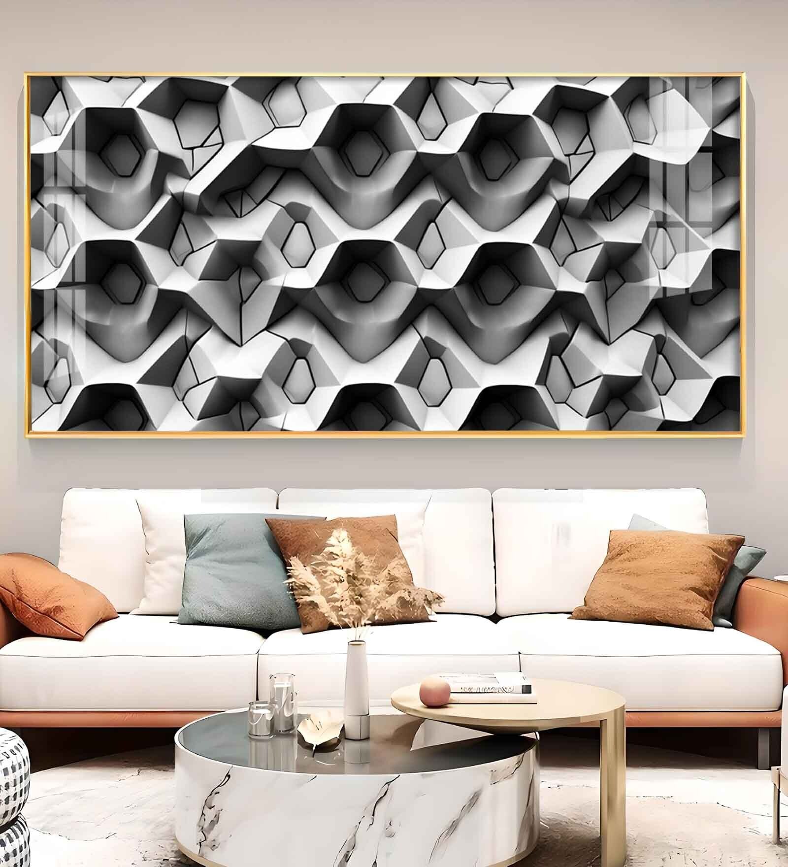 Beautiful Geometric Gray Background Glass Finish Horizontal Wall Art
