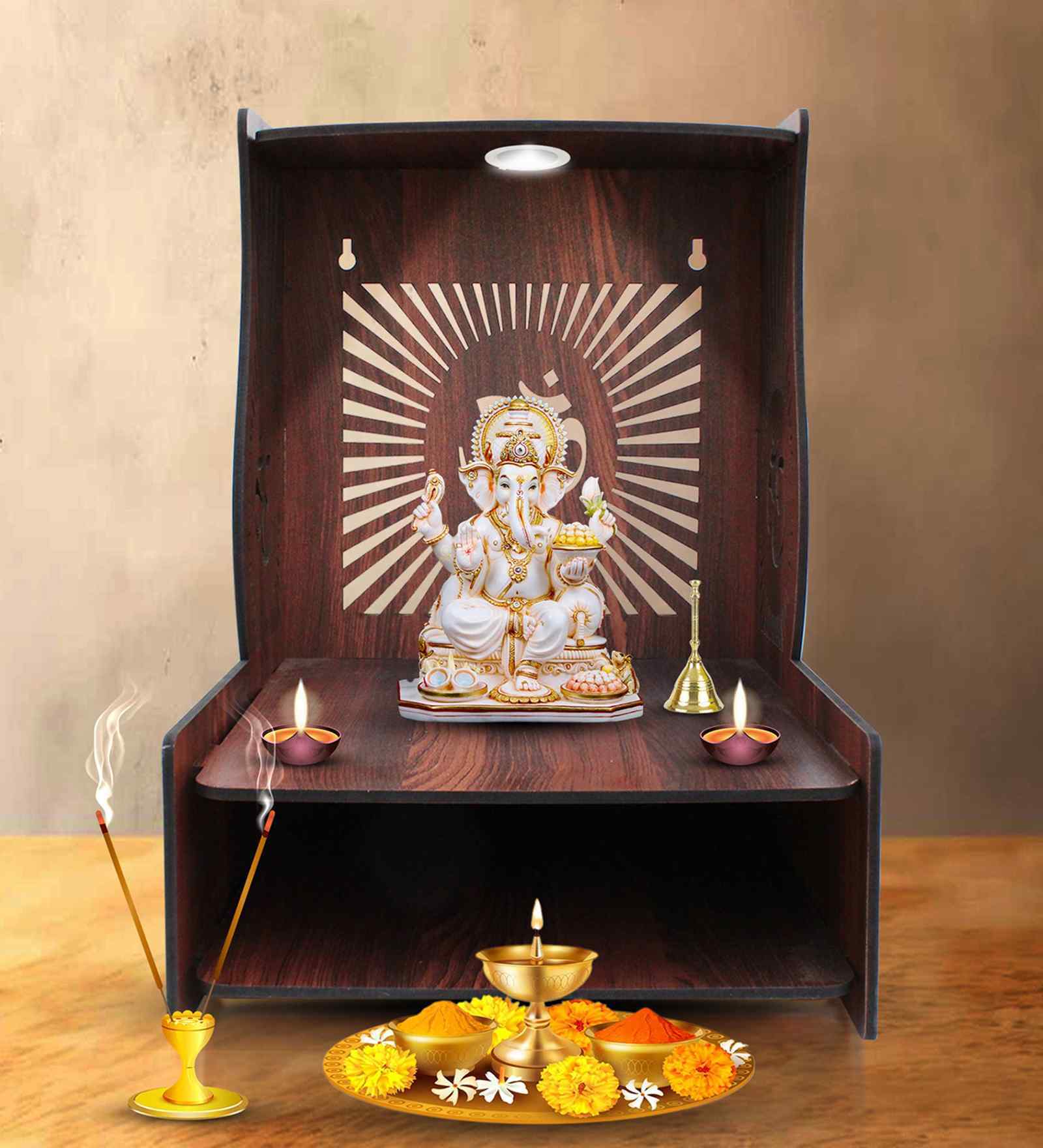 Beautiful Handcrafted Pooja Mandir with Adjustable Shelves