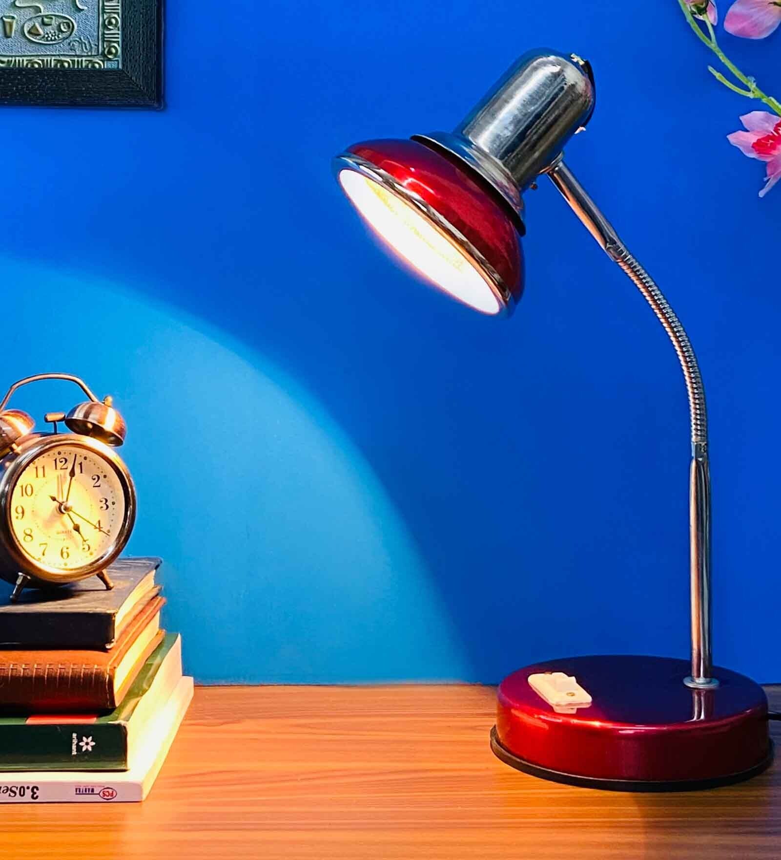 Beautiful Maroon & Chrome Metal Study Lamp