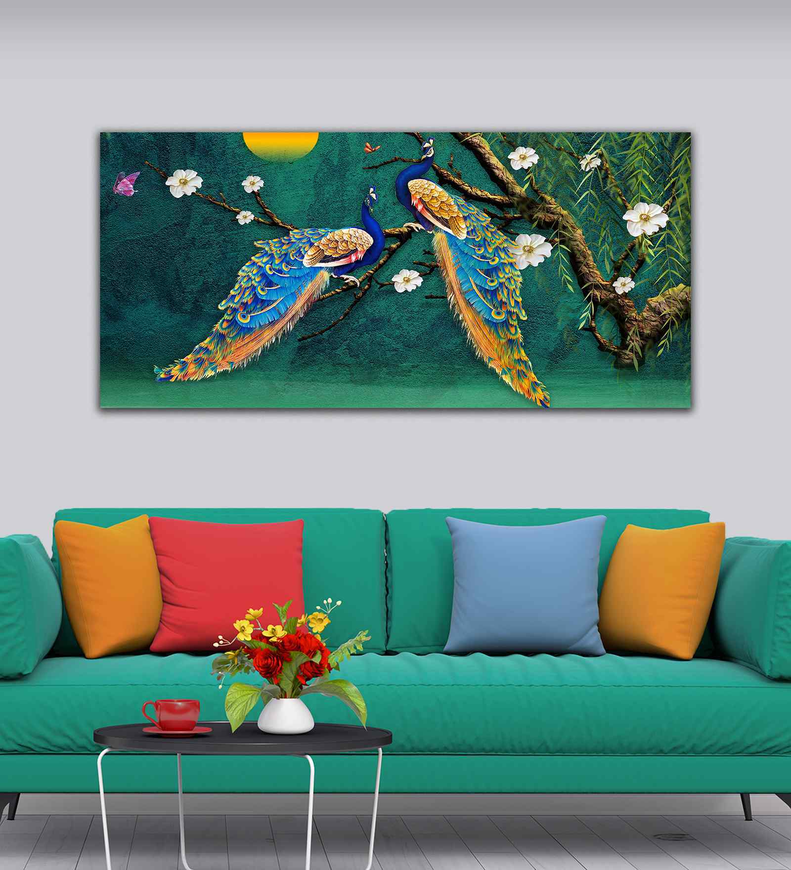 Beautiful Pair Of Peacock Canvas Wall Painting