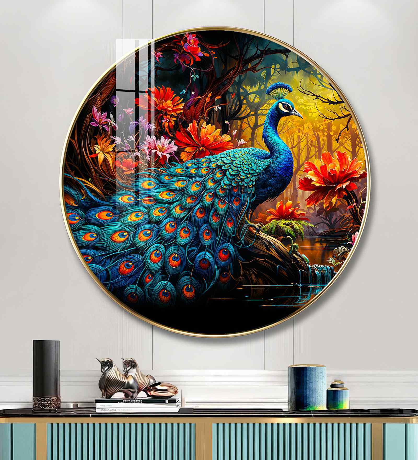 Beautiful Peacock Acrylic Round Wall Art