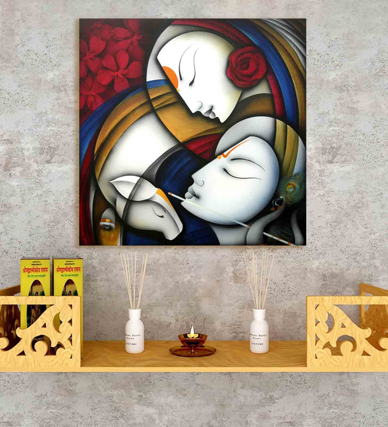 Radha- Krishna Multicolour Glass Spiritual Art Print