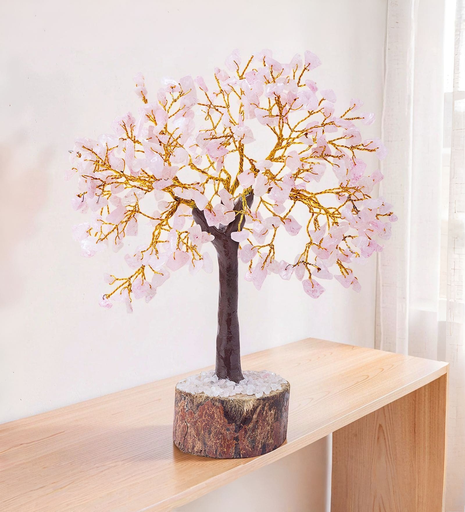 Beautiful Rose Quartz Clusters Wish Tree Stone Table Accent