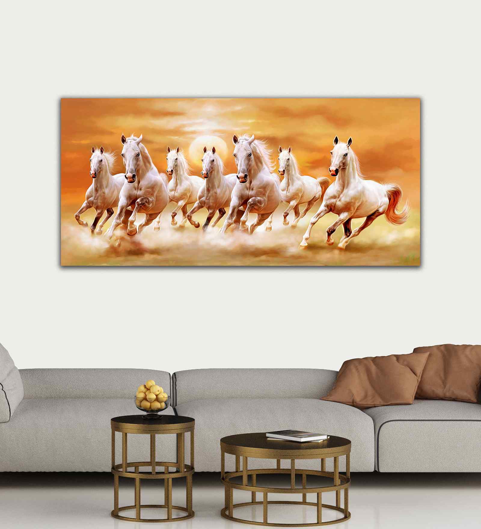 Beautiful Seven Running Horses Canvas Big Wall Painting