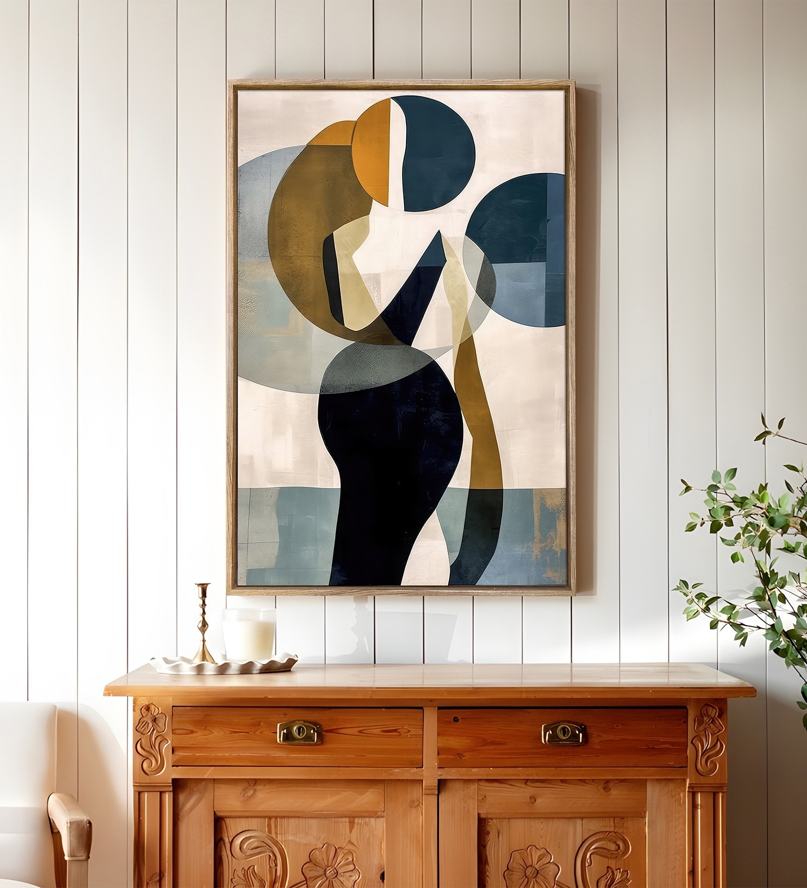 (1Pc) Multicolor Canvas Framed Geometric Wall Art