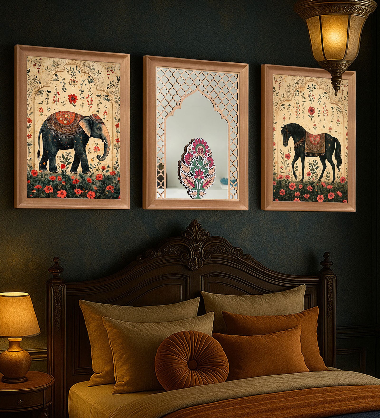 (Pack Of 3) Multicolor Fibre Floral Jharoka  Wall Art Panels