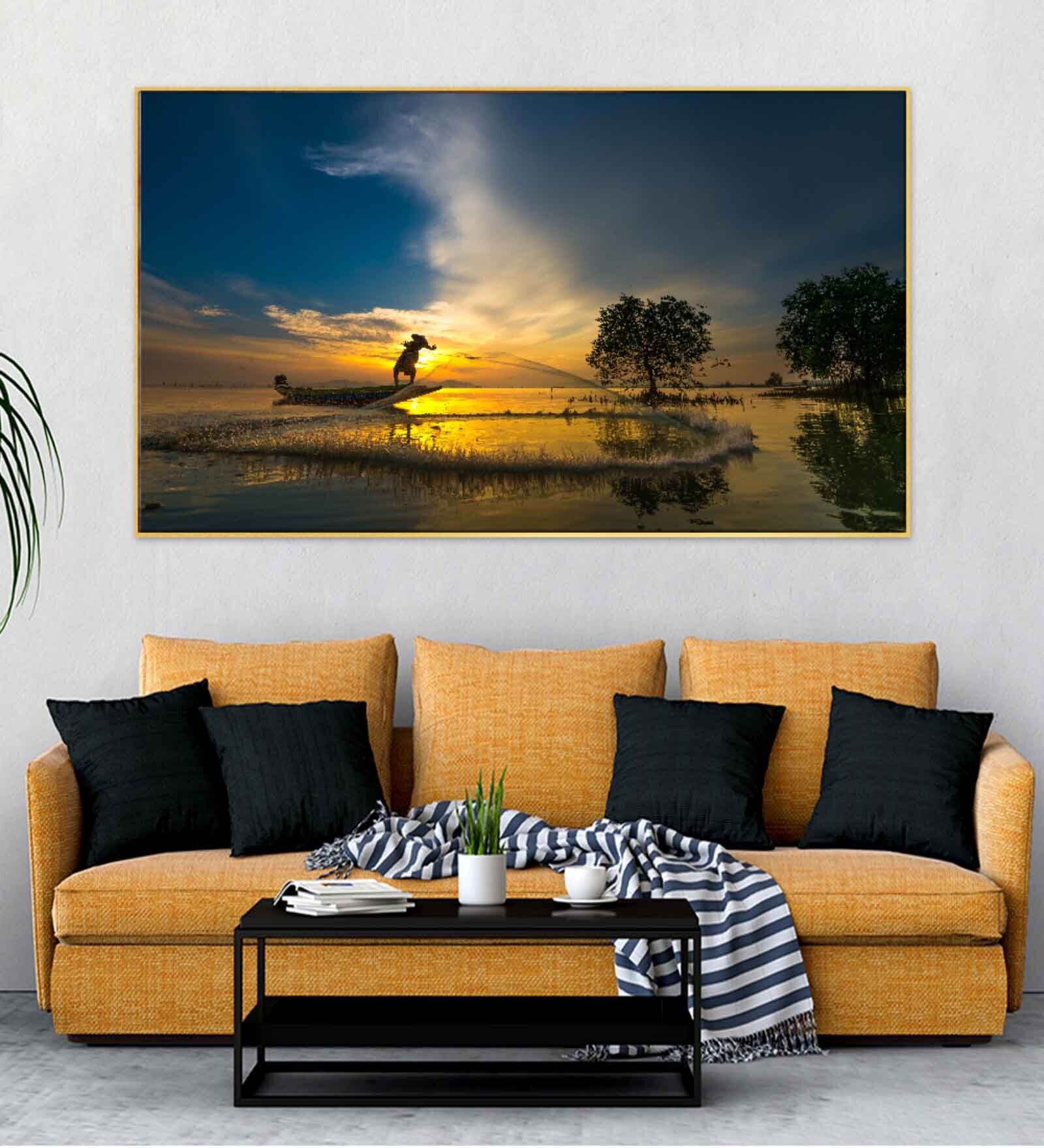 Beautiful Sunset River View Multicolour Canvas Art Print
