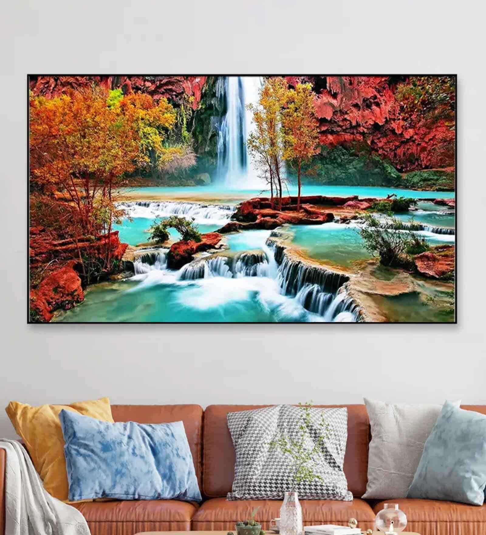 Beautiful Waterfall Nature Scenery Multicolour Canvas Art Print