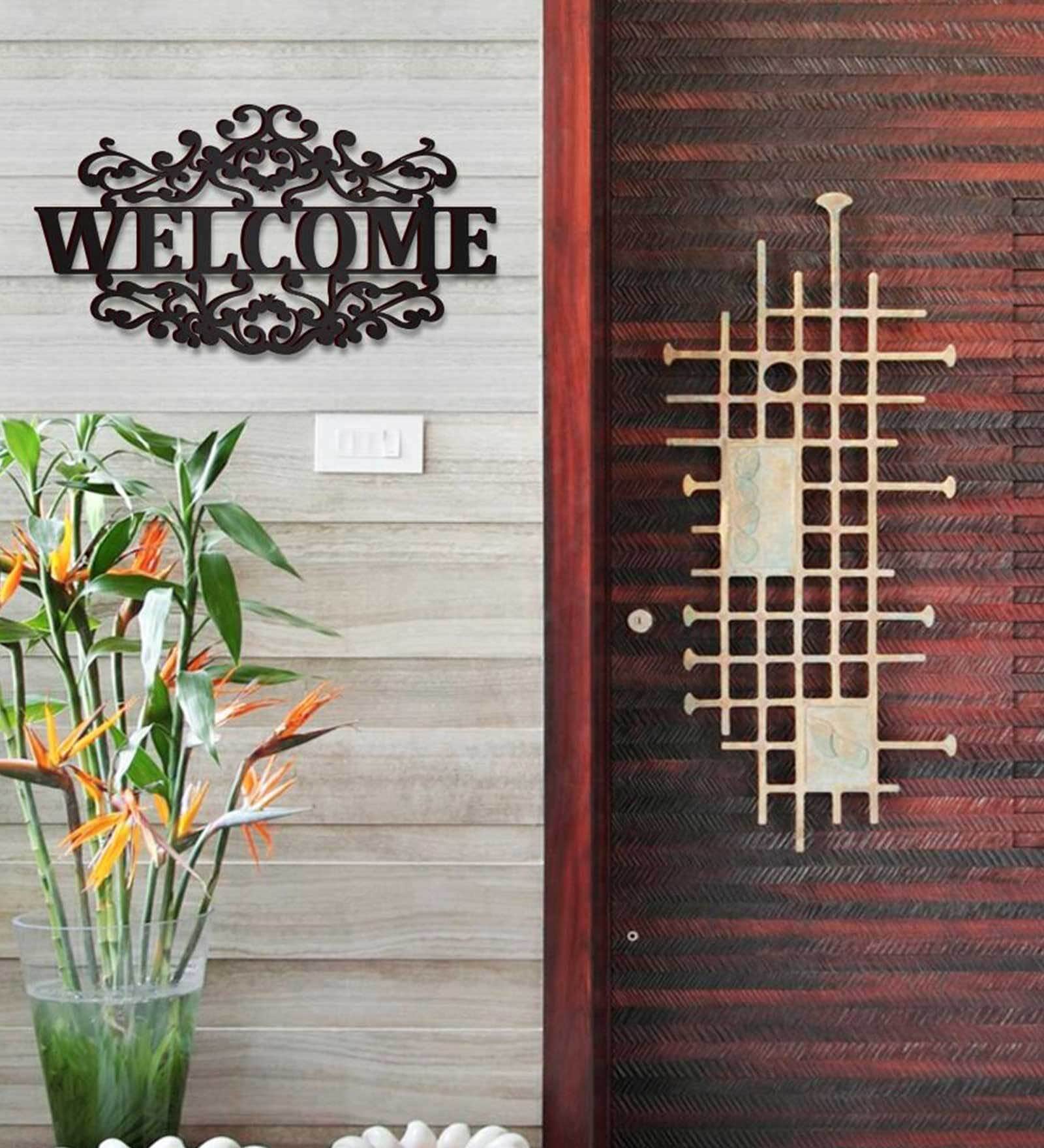 Beautiful Welcome Design In Brown Wooden Wall Hangings
