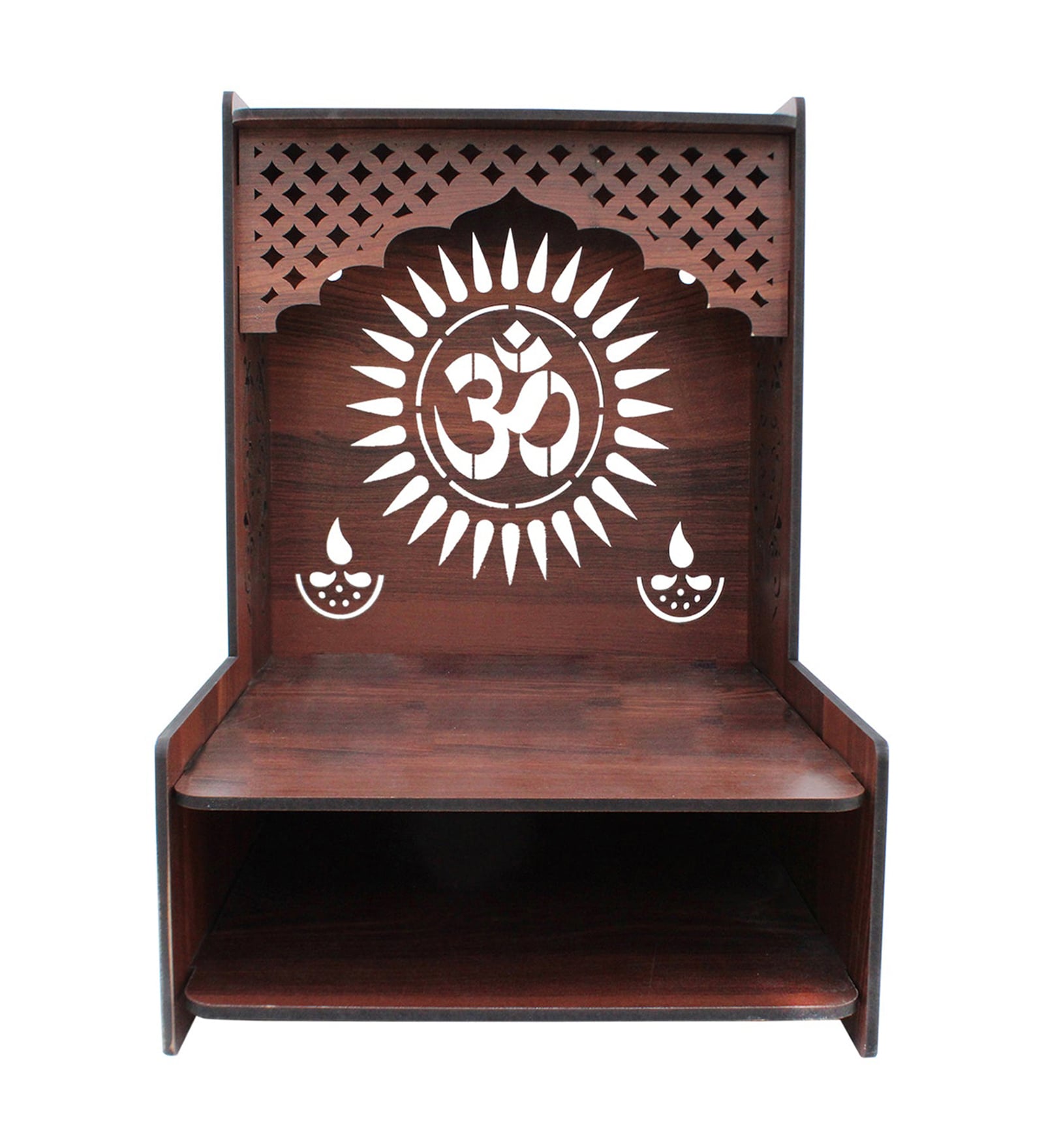 Beautiful Wooden Pooja Stand for Home Pooja Mandir for Wall Mounted with LED Spot Light