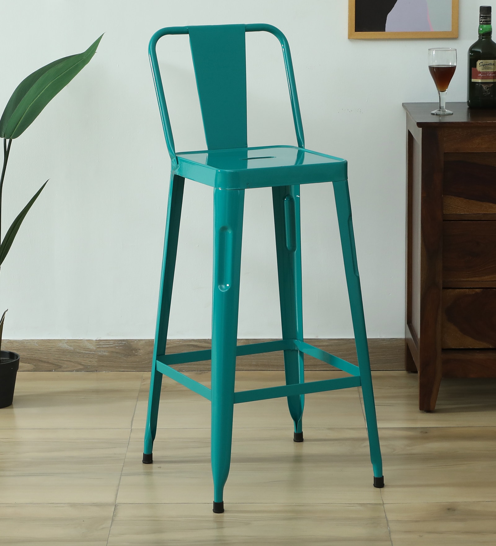 Becky Metal Bar Stool In Turquoise Colour
