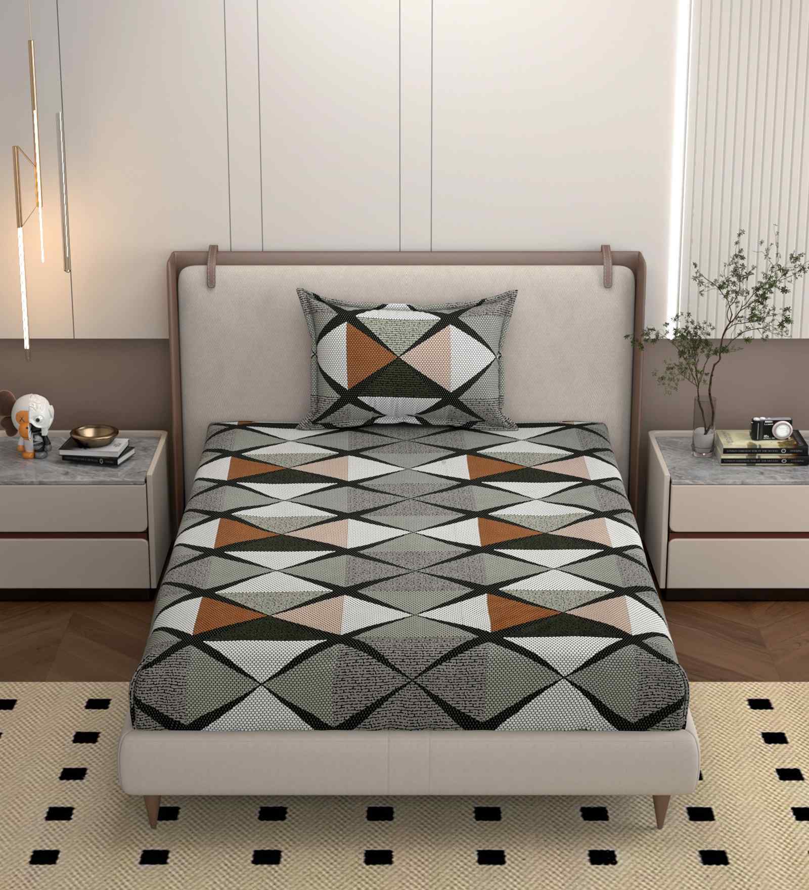 Black 250 Tc Cotton Bedsheet With 1 Pillow Covers