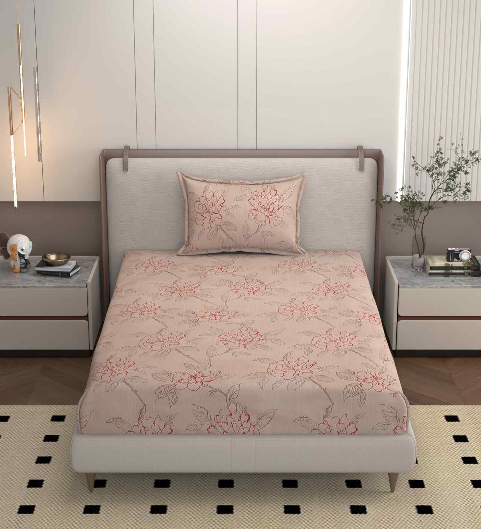 Pink 250 Tc Cotton Bedsheet With 1 Pillow Covers