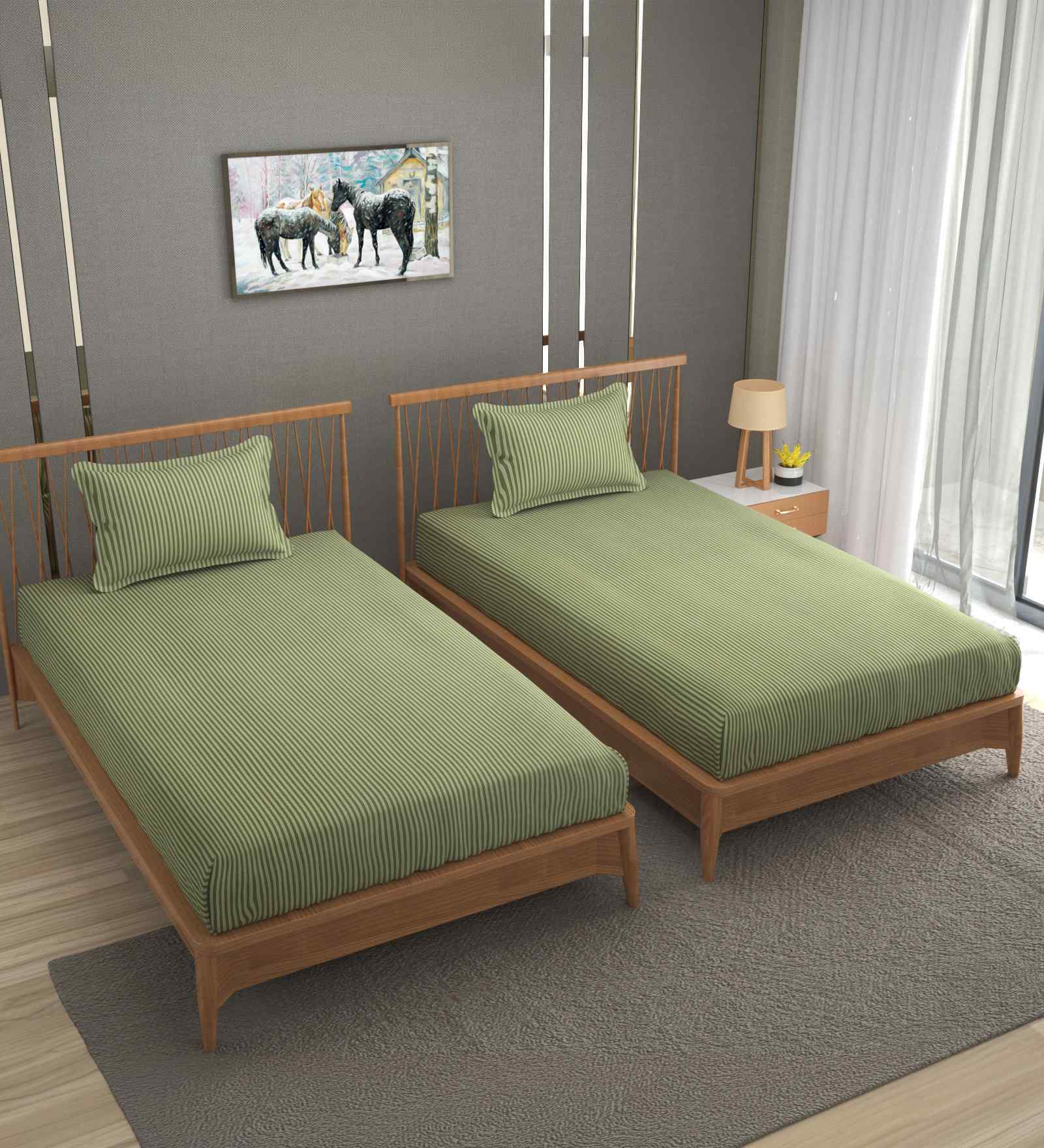 Green 250 Tc Cotton Bedsheet With 2 Pillow Covers