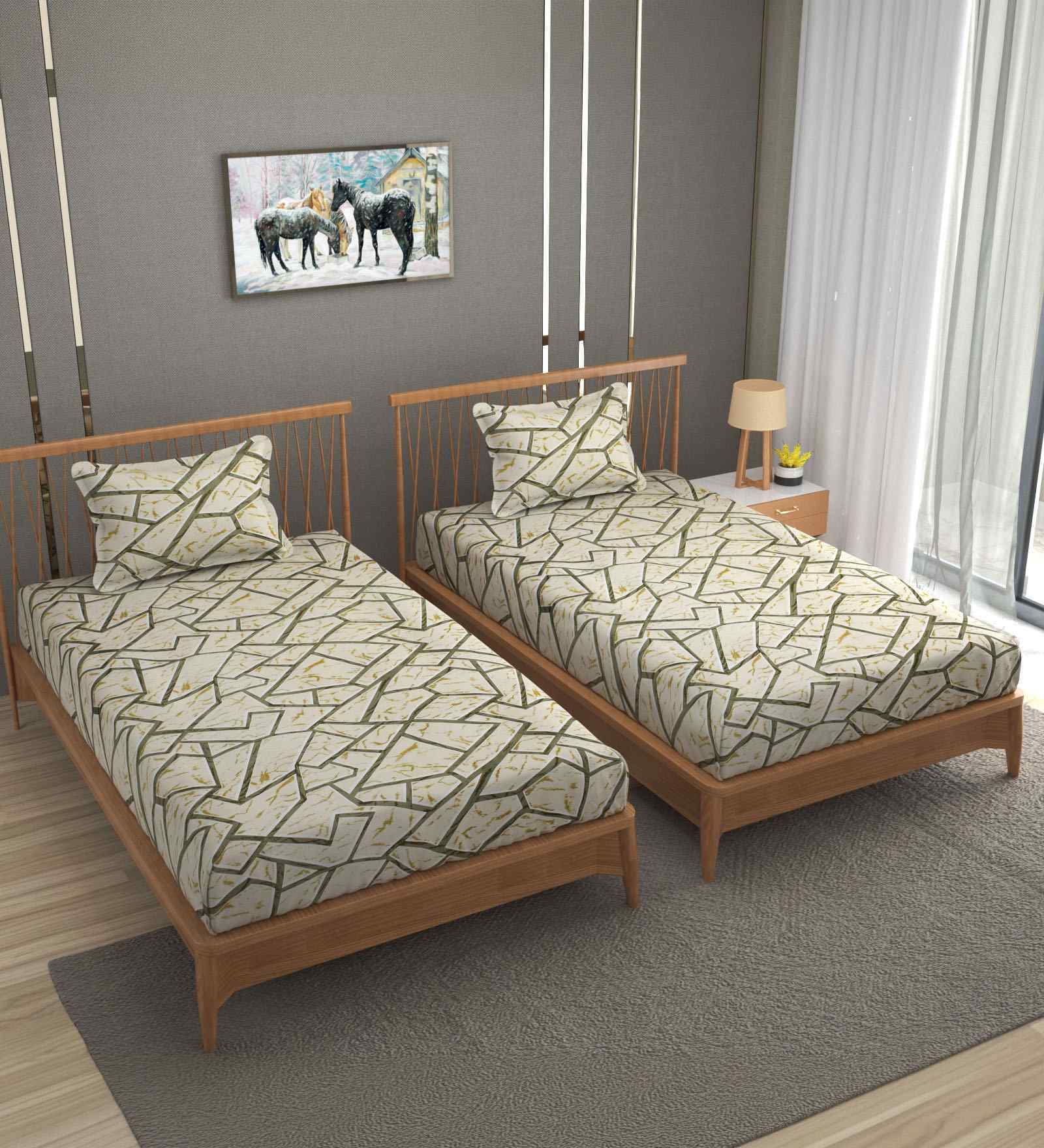 Beige 250 Tc Cotton Bedsheet With 2 Pillow Covers