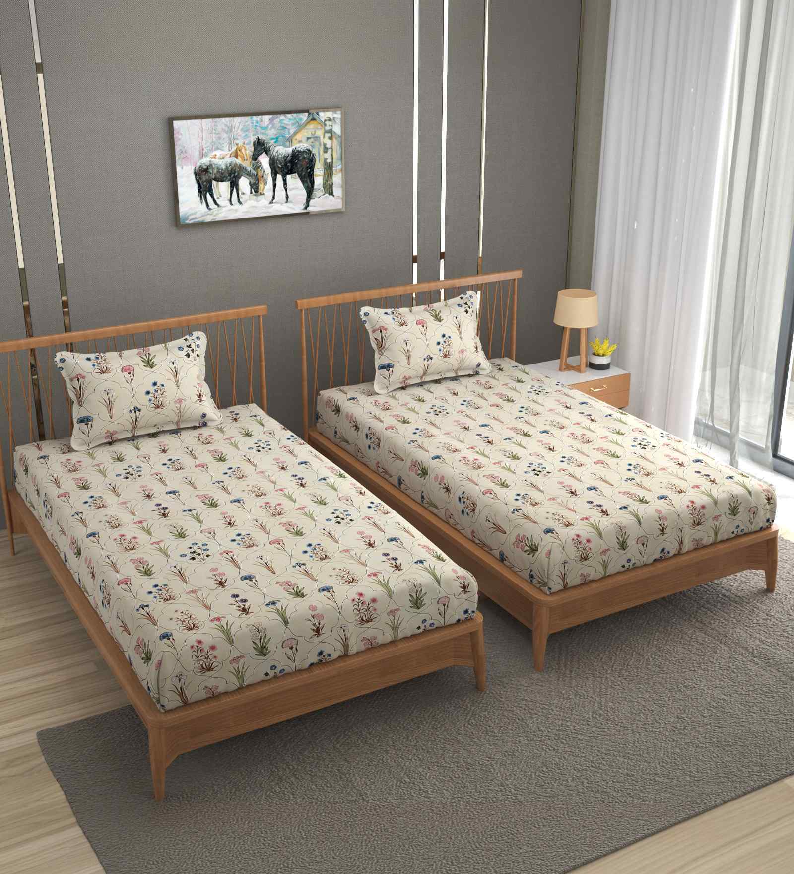 Cream 250 Tc Cotton Bedsheet With 2 Pillow Covers