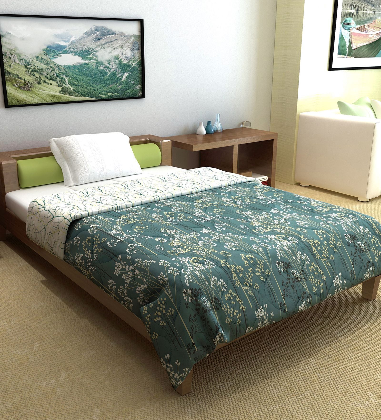 Beetle Grey Microfiber Floral 120 Gsm Single Comforter