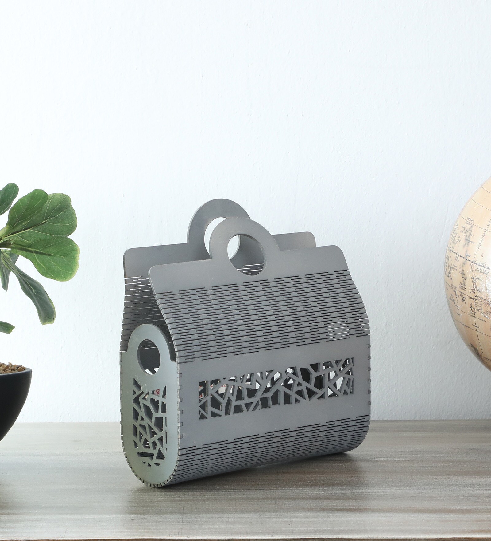 Laser Cut Design Bag MDF Desk Organizers Grey