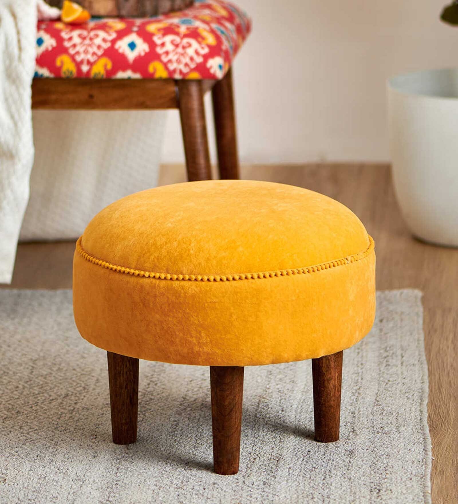 The Fabric Foot Stool in Mustard Colour