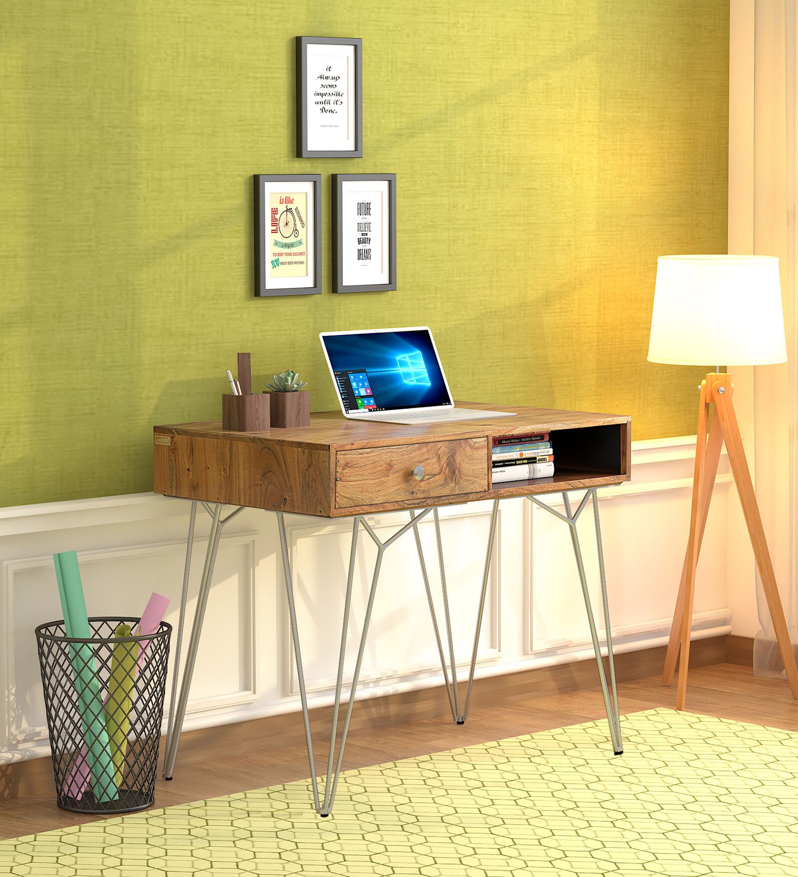 Behounek Solid Wood Writing Table In Natural Acacia Finish