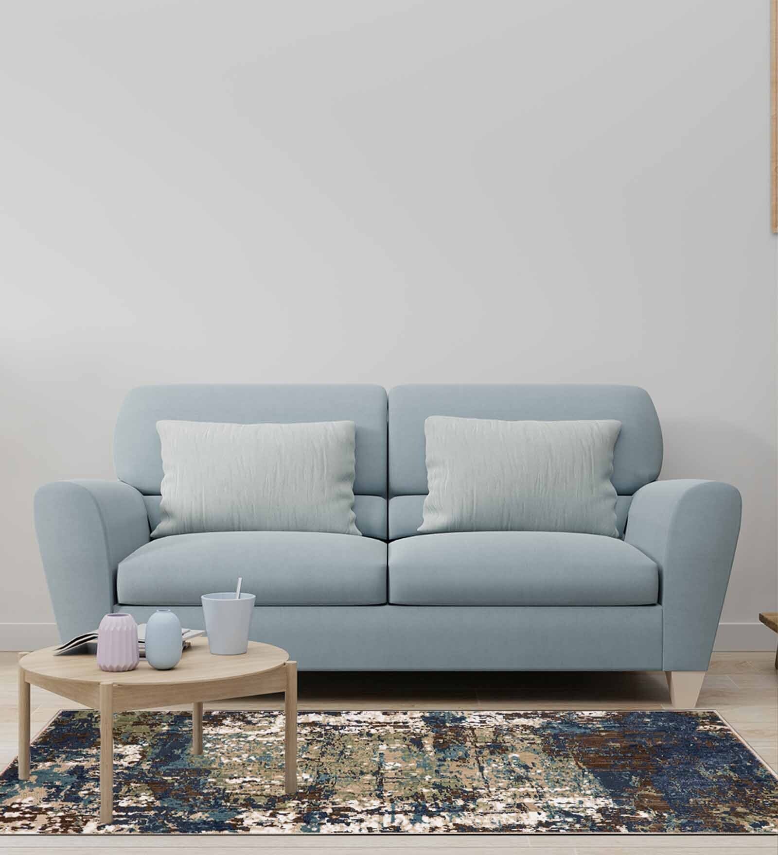 Beige & Brown Abstract Polyester 5 x 7 Feet Machine Made Carpet